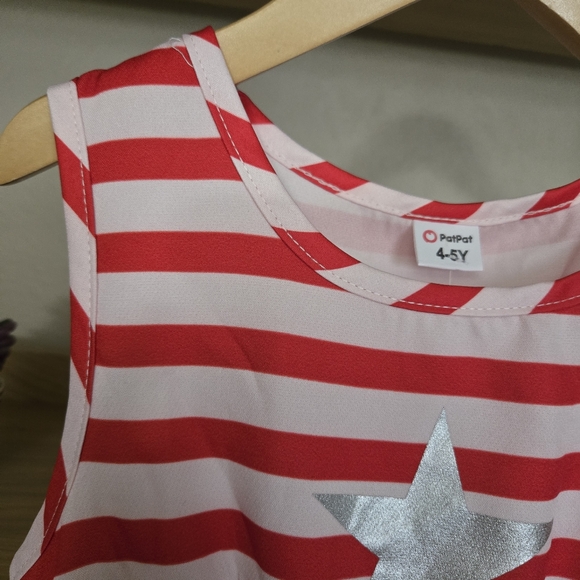 Kids Patriotic Holiday Summer Sleeveless Stars Stripes Dress Youth Girl 4-5 - Picture 3 of 5